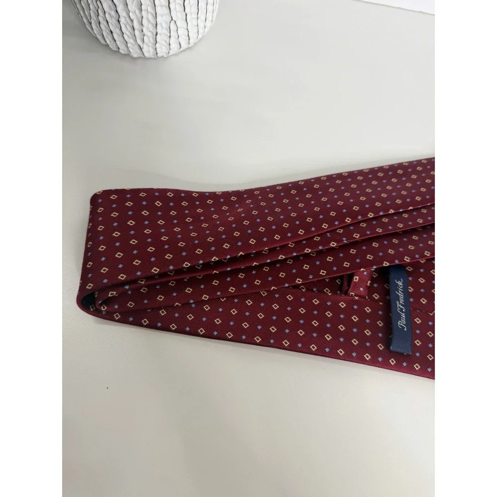 Paul Fredrick Silk Necktie Burgundy Yellow 3 1/4